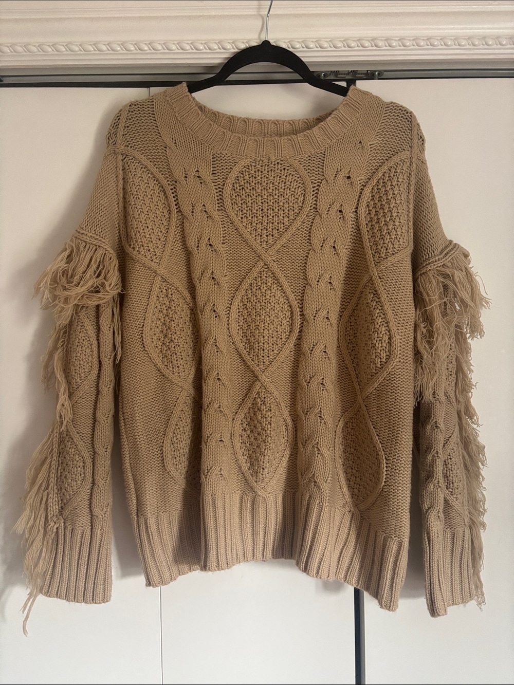 Sadie & Sage Beige Fringe Cable Knit Sweater